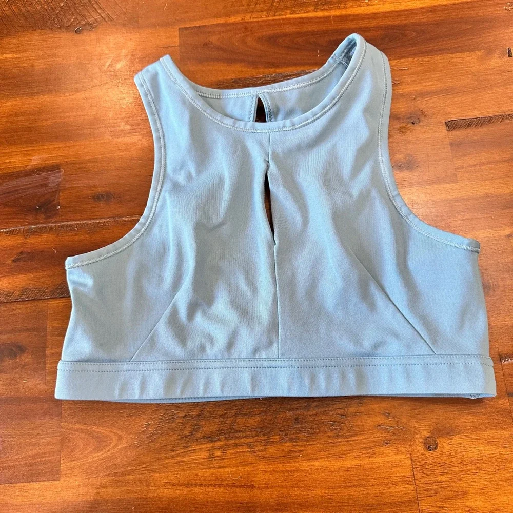 Nike Sports Bra Women Medium Blue High Neck Keyhole‎ Open Back Athletic Workout